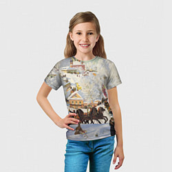 Футболка детская Русская тройка зимой - картина Масленица Кустодиев, цвет: 3D-принт — фото 2