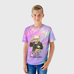 Футболка детская Дьявол носит Пурада пародия с белой кошкой, цвет: 3D-принт — фото 2