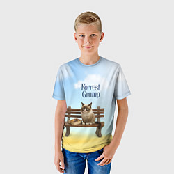 Футболка детская Пародия Форрест Гамп - кот на скамейке, цвет: 3D-принт — фото 2