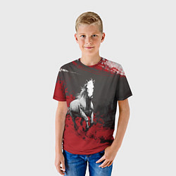 Футболка детская Белая лошадь - красный фон, цвет: 3D-принт — фото 2