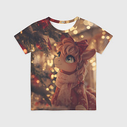 Футболка детская Лошадка любуется новогодней елкой, цвет: 3D-принт