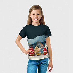 Футболка детская Новогодний городок в горах, цвет: 3D-принт — фото 2