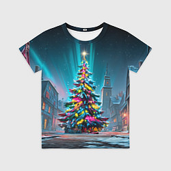 Футболка детская Новогодняя елка в гирляндах, цвет: 3D-принт