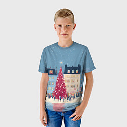 Футболка детская Новогоднее гуляние у красной елки, цвет: 3D-принт — фото 2