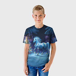 Футболка детская Сияющая новогодняя лошадка, цвет: 3D-принт — фото 2