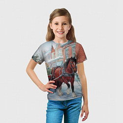 Футболка детская Лошадка с новогодней повозкой, цвет: 3D-принт — фото 2