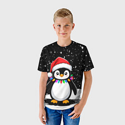 Футболка детская Пингвин в шапке Санты, цвет: 3D-принт — фото 2