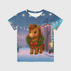 Футболка детская Лошадка с новогоднем венком 2026, цвет: 3D-принт