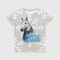 Футболка детская Лошадь на фоне снижинок 2026, цвет: 3D-принт