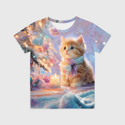 Футболка детская Маленький котенок встречает Новый год, цвет: 3D-принт