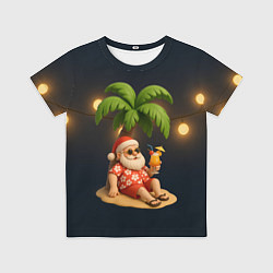 Футболка детская Санта чиллит под пальмой, цвет: 3D-принт