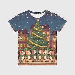 Футболка детская Новогодний хор лошадок, цвет: 3D-принт