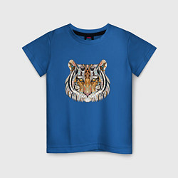 Футболка хлопковая детская Расписная голова тигрицы цвета синий — фото 1