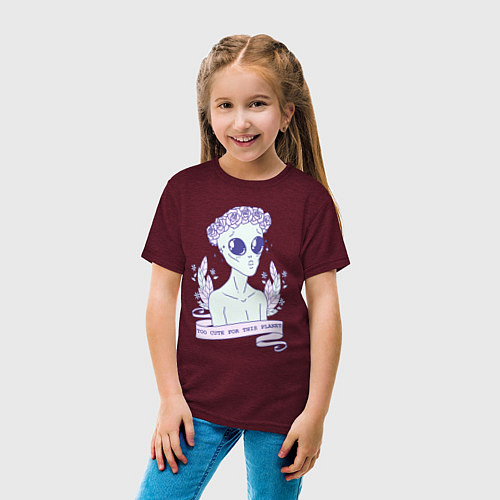 Детская футболка Cute alien / Меланж-бордовый – фото 4
