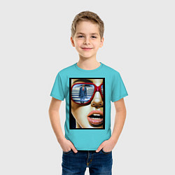 Футболка хлопковая детская Девушка в очках цвета бирюзовый — фото 2
