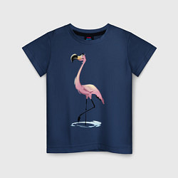 Футболка хлопковая детская Гордый фламинго, цвет: тёмно-синий