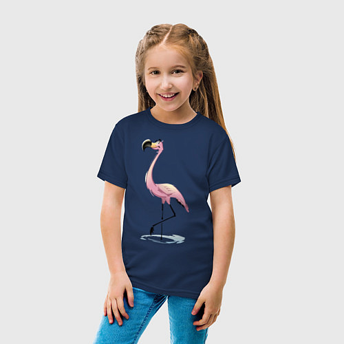 Детская футболка Гордый фламинго / Тёмно-синий – фото 4