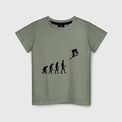 Футболка хлопковая детская Эволюция лыжник, цвет: авокадо
