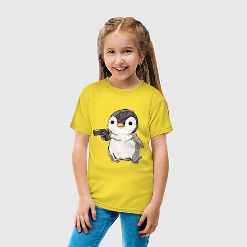 Детская футболка Пингвин с пистолетом / Желтый – фото 4