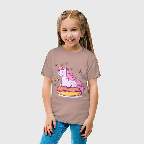 Детская футболка Единорог на пончике / Пыльно-розовый – фото 4