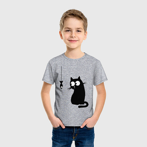 Детская футболка Кот и рыба / Меланж – фото 3