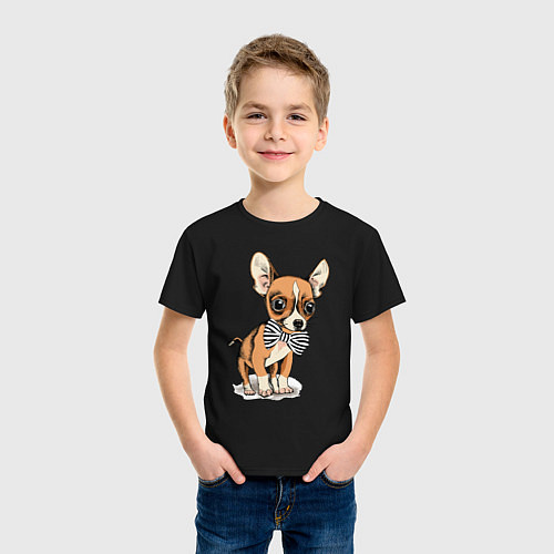 Детская футболка Чихуахуа с бабочкой / Черный – фото 3