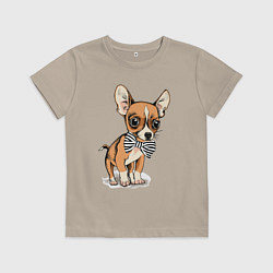 Футболка хлопковая детская Чихуахуа с бабочкой, цвет: миндальный