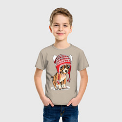 Футболка хлопковая детская Чихуахуа в шапочке, цвет: миндальный — фото 2