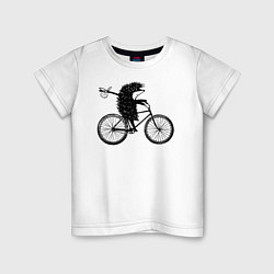 Футболка хлопковая детская Ежик на велосипеде цвета белый — фото 1