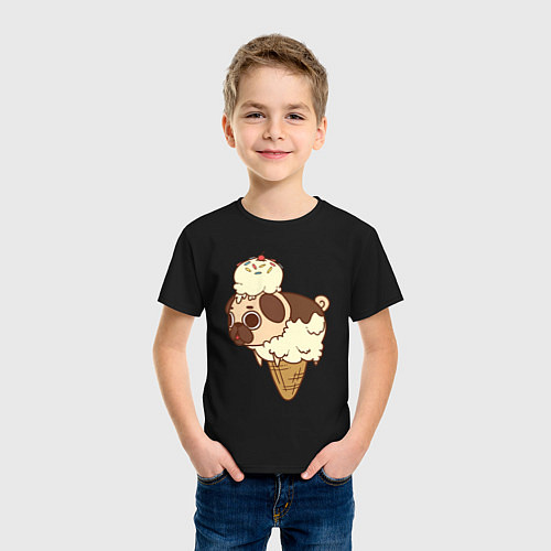 Детская футболка Мопс-мороженое / Черный – фото 3