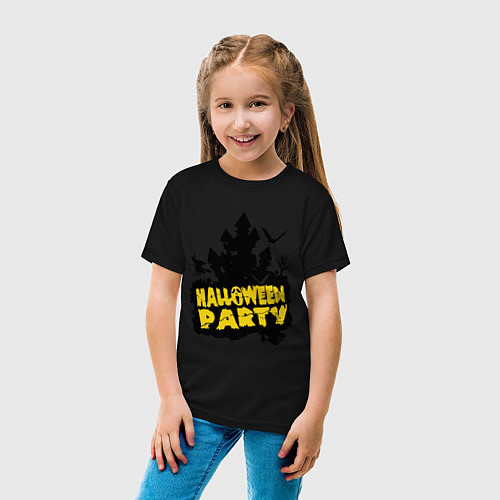 Детская футболка Halloween party-замок / Черный – фото 4
