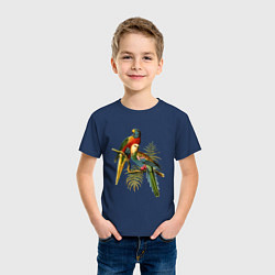 Футболка хлопковая детская Тропические попугаи, цвет: тёмно-синий — фото 2