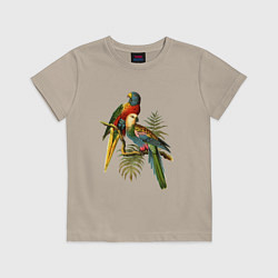 Футболка хлопковая детская Тропические попугаи, цвет: миндальный