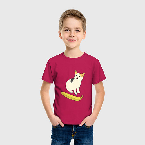 Детская футболка Cat no banana meme / Маджента – фото 3