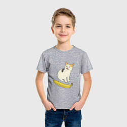 Футболка хлопковая детская Cat no banana meme, цвет: меланж — фото 2