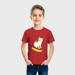 Футболка хлопковая детская Cat no banana meme, цвет: красный — фото 2