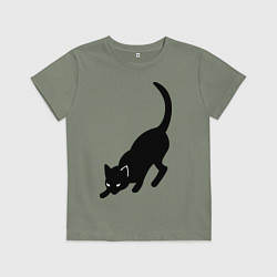 Футболка хлопковая детская ЧернаяБелая кошечка, цвет: авокадо