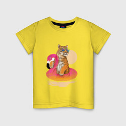 Футболка хлопковая детская Тигр на фламинго, цвет: желтый