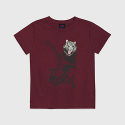 Футболка хлопковая детская Tiger: born to rock, цвет: меланж-бордовый