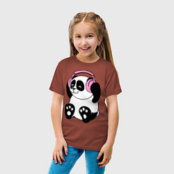Футболка хлопковая детская Panda in headphones панда в наушниках, цвет: кирпичный — фото 2