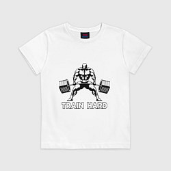 Футболка хлопковая детская Train hard тренируйся усердно, цвет: белый