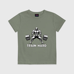 Футболка хлопковая детская Train hard тренируйся усердно, цвет: авокадо