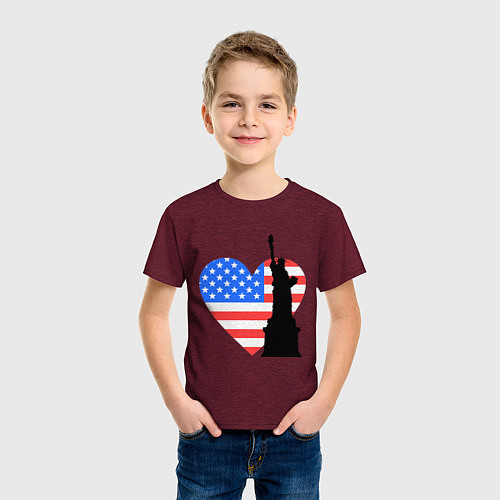 Детская футболка Люблю Америку / Меланж-бордовый – фото 3