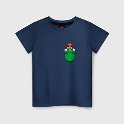Футболка хлопковая детская Марио в кармане цвета тёмно-синий — фото 1