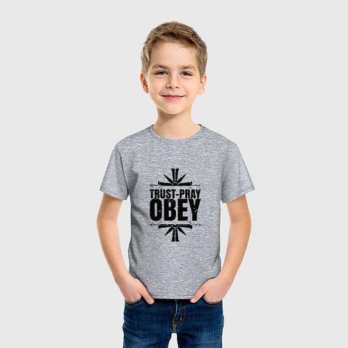 Детская футболка Trust pray Obey / Меланж – фото 3