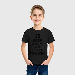 Футболка хлопковая детская Keep Calm & Listen To Music, цвет: черный — фото 2