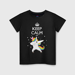 Футболка хлопковая детская Keep Calm & Dab Unicorn, цвет: черный