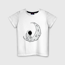 Футболка хлопковая детская Космонавт на Луне, цвет: белый