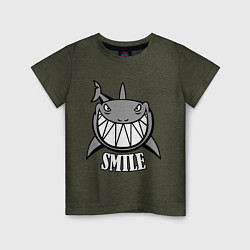 Футболка хлопковая детская Shark Smile, цвет: меланж-хаки