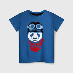 Футболка хлопковая детская Панда байкер, цвет: синий